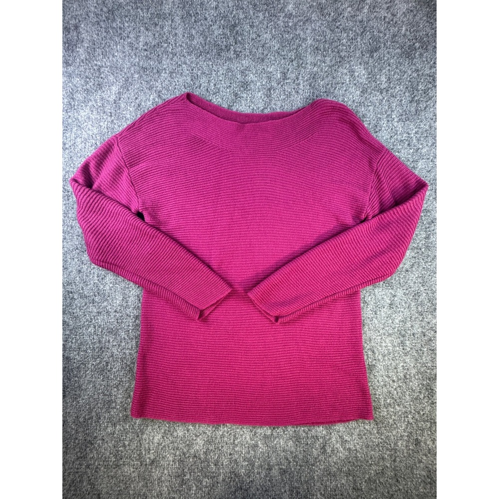Talbots Ribbed Boat Neck Sweater Magenta Pink Medium Lambswool Nylon Blend